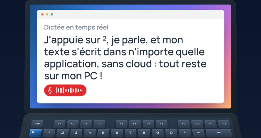 Appui sur la touche ² : la phrase dictée s'écrit dans une fenêtre, micro rouge actif